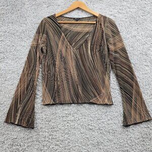 Vintage Arden B Shirt Womens Large Brown Flare Sleeves V-Neck Boho